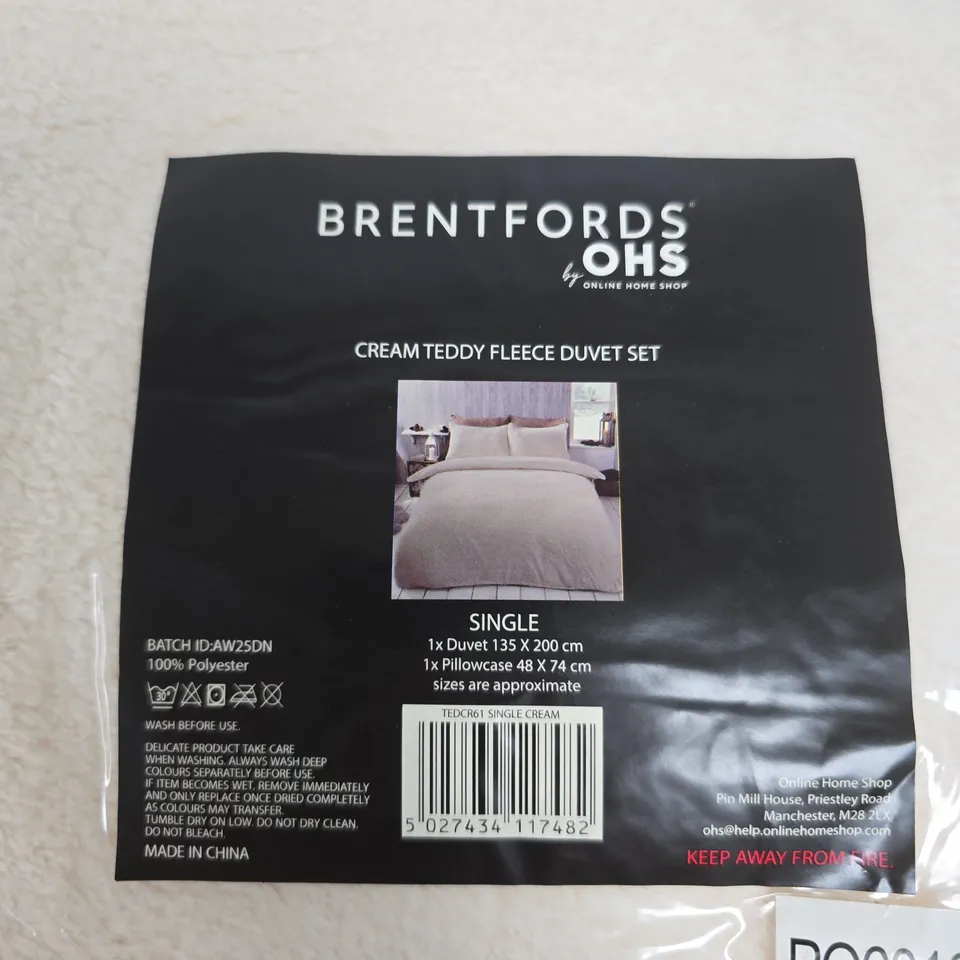 BAGGED BRENTFORDS OHS CREAM TEDDY FLEECE DUVET SET – SINGLE