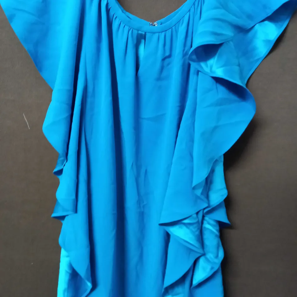 ESCADA ROUND NECK PART ZIP DRESS IN BLUE - SIZE 42