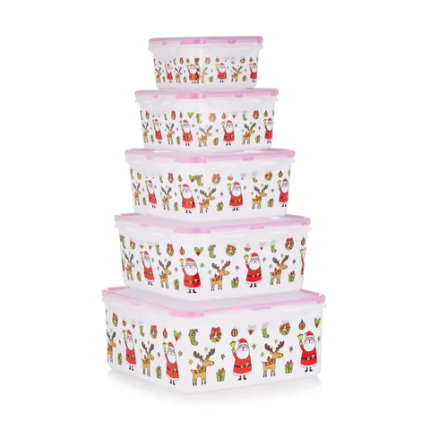 OUTLET COOK'S ESSENTIALS SET OF 5 CHRISTMAS FOOD STORAGE BOXES