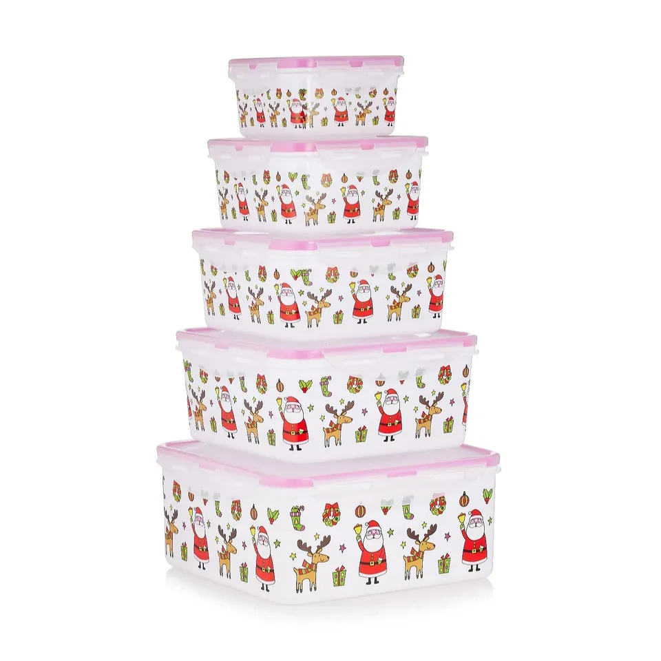 OUTLET COOK'S ESSENTIALS SET OF 5 CHRISTMAS FOOD STORAGE BOXES