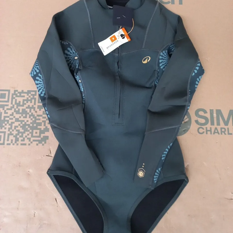 DECATHLON WOMEN'S TEAL WETSUIT-STYLE LONG-SLEEVE ONE-PIECE BODYSUIT SIZE MEDIUM