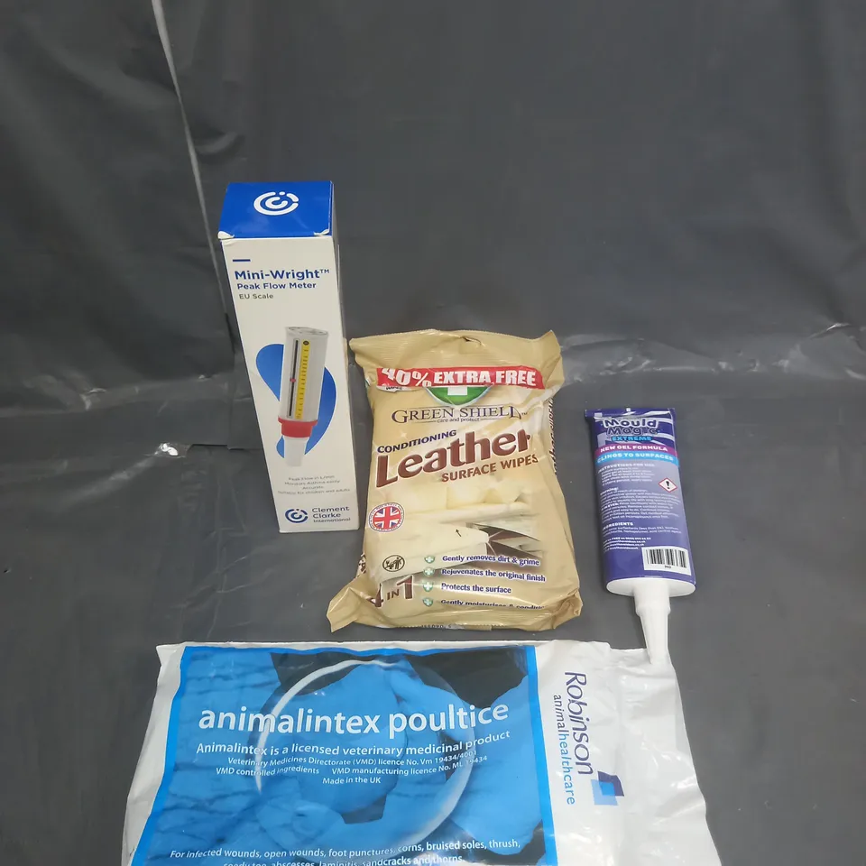 APPROXIMATELY 20 ASSORTED HOUSEHOLD ITEMS TO INCLUDE LEATHER SURFACE WIPES, ANIMAL BANDAGES AND MOULD MAGIC CLEANER