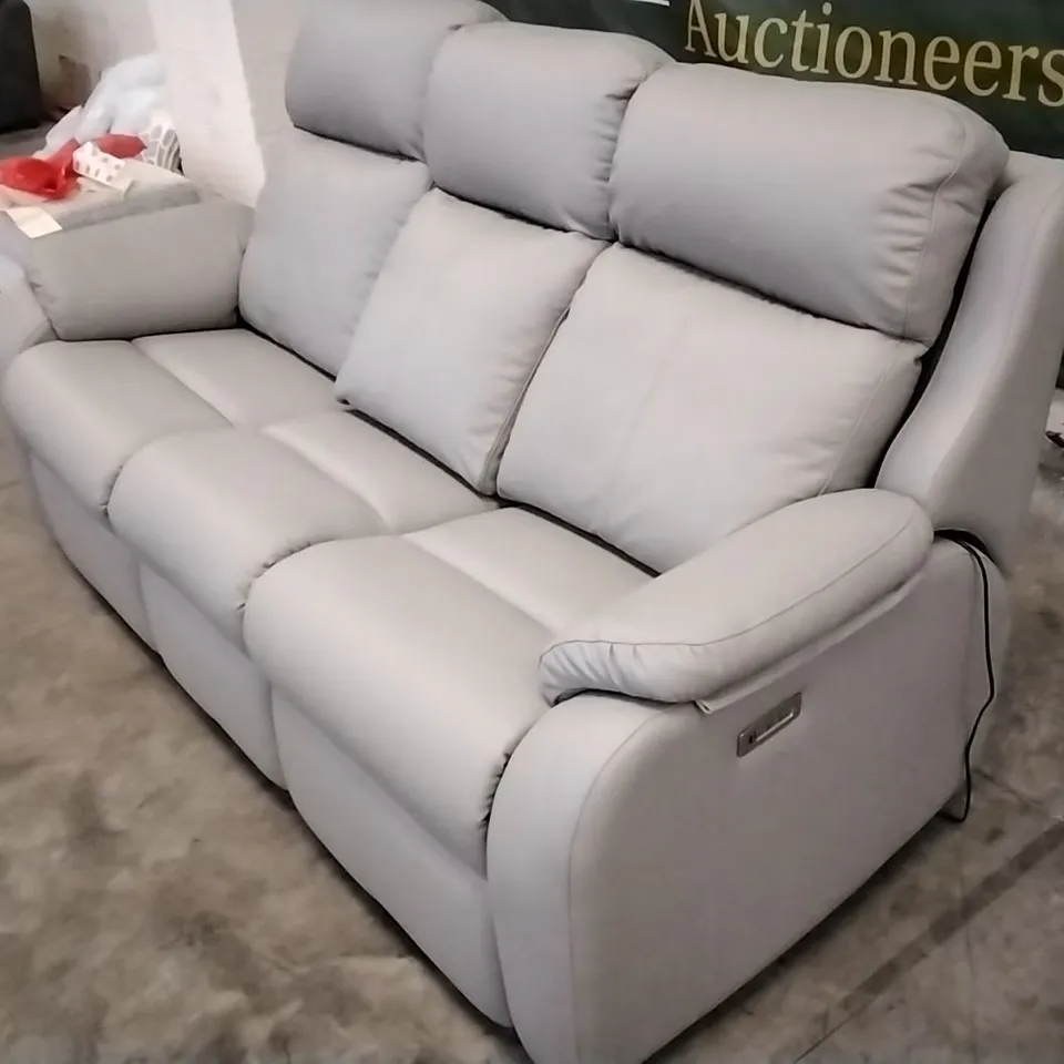 QUALITY BRITISH DESIGNED & MANUFACTURED G PLAN KINGSBURY 3 SEATER POWER RECLINER SOFA CAMBRIDGE GREY LEATHER
