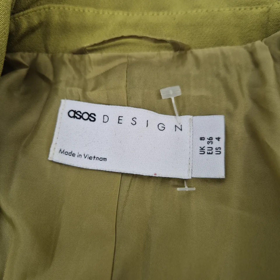 ASOS DESIGN BLAZER – MUSTARD, UK 8 (EU 36, US 4)