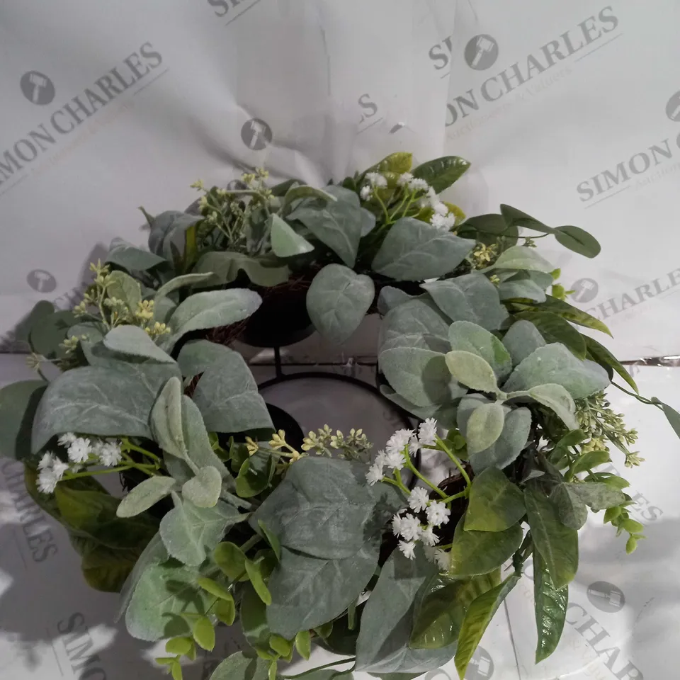 BOXED HOME REFLECTIONS FLAMELESS CANDLE WITH WREATH SET - SAGE