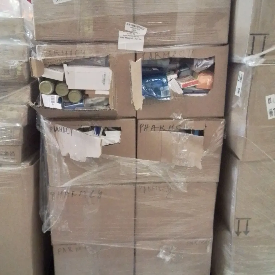PALLET CONTAINING A LARGE QUANTITY OF PHARMACY PRODUCTS TO INCLUDE;SLIMMING PATCHES,ICE PACK,2IN1 SKINTAG REMOVER,BABY WIPES