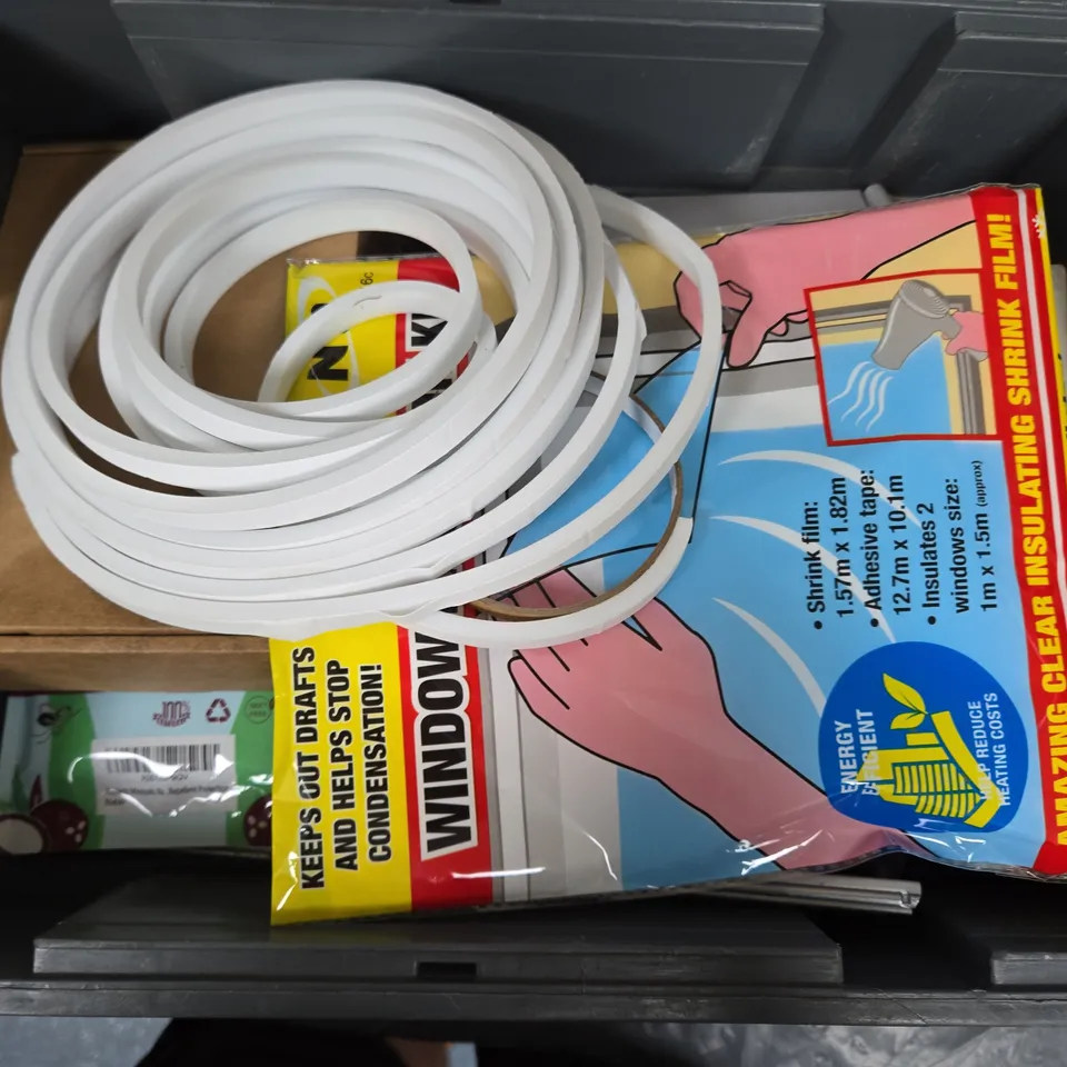 APPROXIMATELY 15 ASSORTED HOUSEHOLD ITEMS TO INCLUDE WINDOW INSULATION KIT, HEART CALCULATOR, INCENSE STICKS, ETC