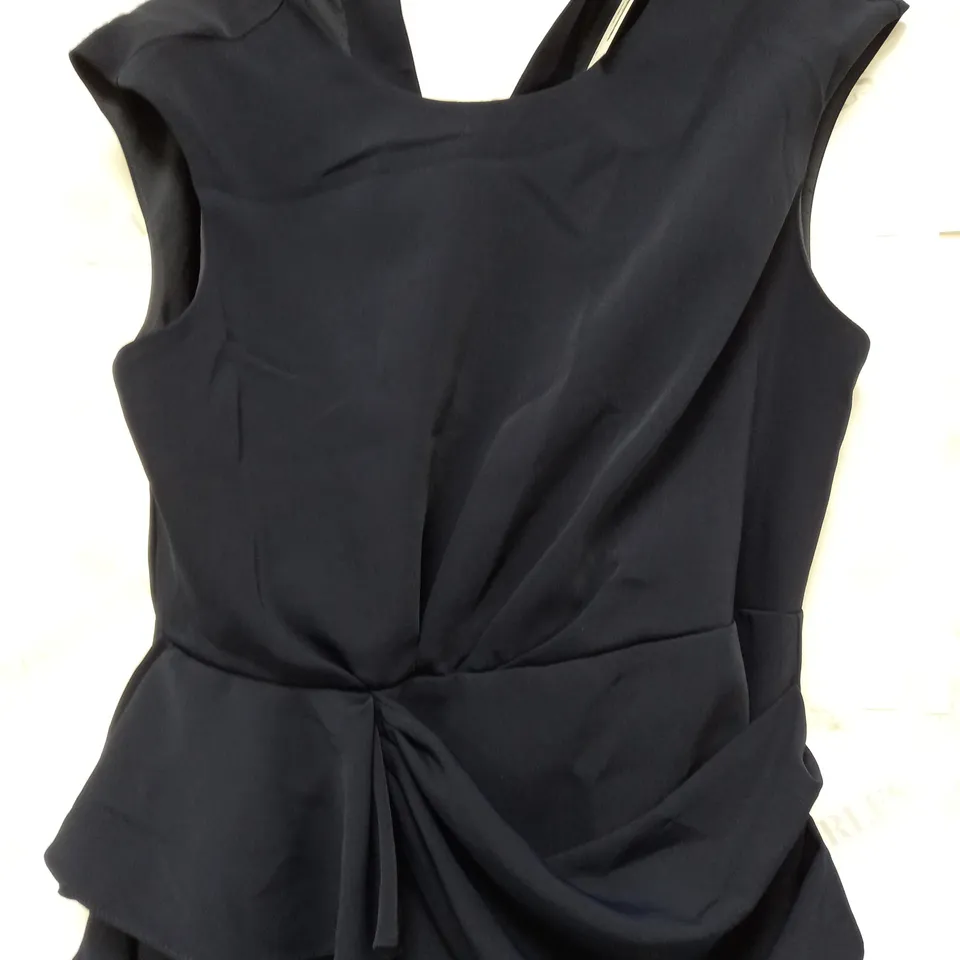 COAST WATERFALL RUFFLE DRAPE MIDI DRESS IN NAVY - SIZE 16