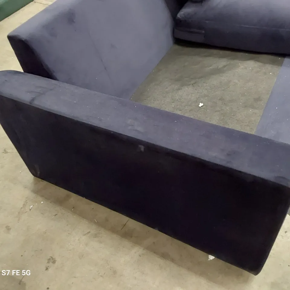 TWO IDRIS CORNER SECTIONS PLUSH NAVY BLUE FABRIC 