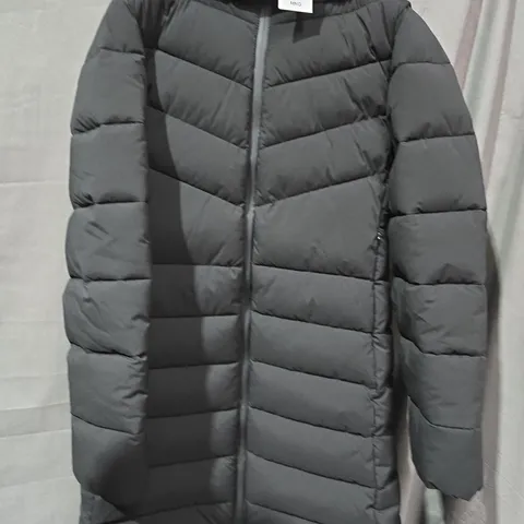 MNG WOMEN'S HOOD MIDI QUILTED ANORAK COAT IN BLACK SIZE SMALL