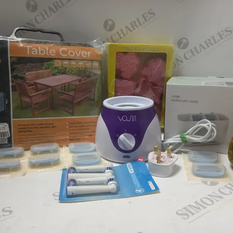 BOX OF APPROX 6 ASSORTED HOUSEHOLD ITEMS TO INCLUDE MY GARDEN TABLE COVER, COOKIE MOULDS, LARGE TOOTHBRUSH CADDY, ETC