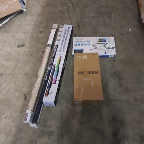 PALLET TO CONTAIN ASSORTED HOUSEHOLD ITEMS AND CONSUMER PRODUCTS. INCLUDING BABY PLAYPEN, BLINDS, CURTAIN LIGHT BAR, LAPTOP STAND, KIDS SCOOTER ETC