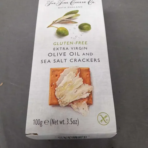 SIX 100G THE FINE CHEESE CO GLUTEN FREE EXTRA VIRGIN OLIVE OIL AND SEAS SALT CRACKERS