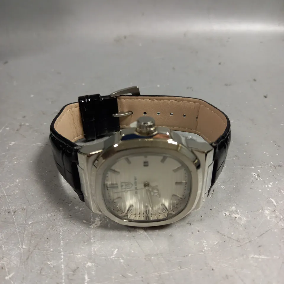 MENS FRANK SCHMIDT WATCH – TEXTURED DIAL WITH DATE – LEATHER STRAP- MODEL: FSL AMBASSADOR – 3ATM WATER RESISTANT