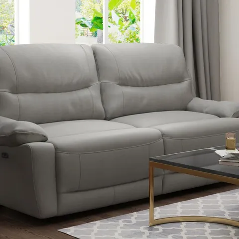 BOXED DESIGNER TIVOLI POWER RECLINING THREE SEATER SOFA LIGHT GREY LEATHER