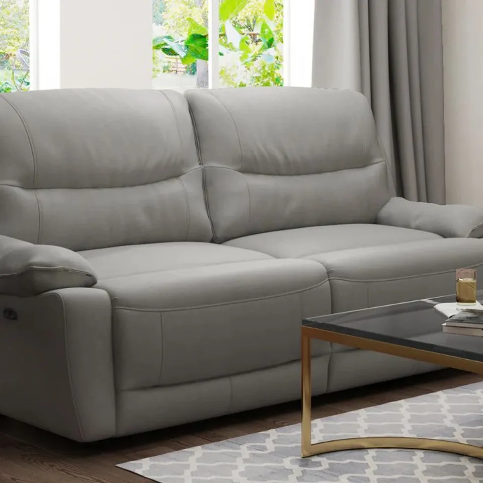BOXED DESIGNER TIVOLI POWER RECLINING THREE SEATER SOFA LIGHT GREY LEATHER 