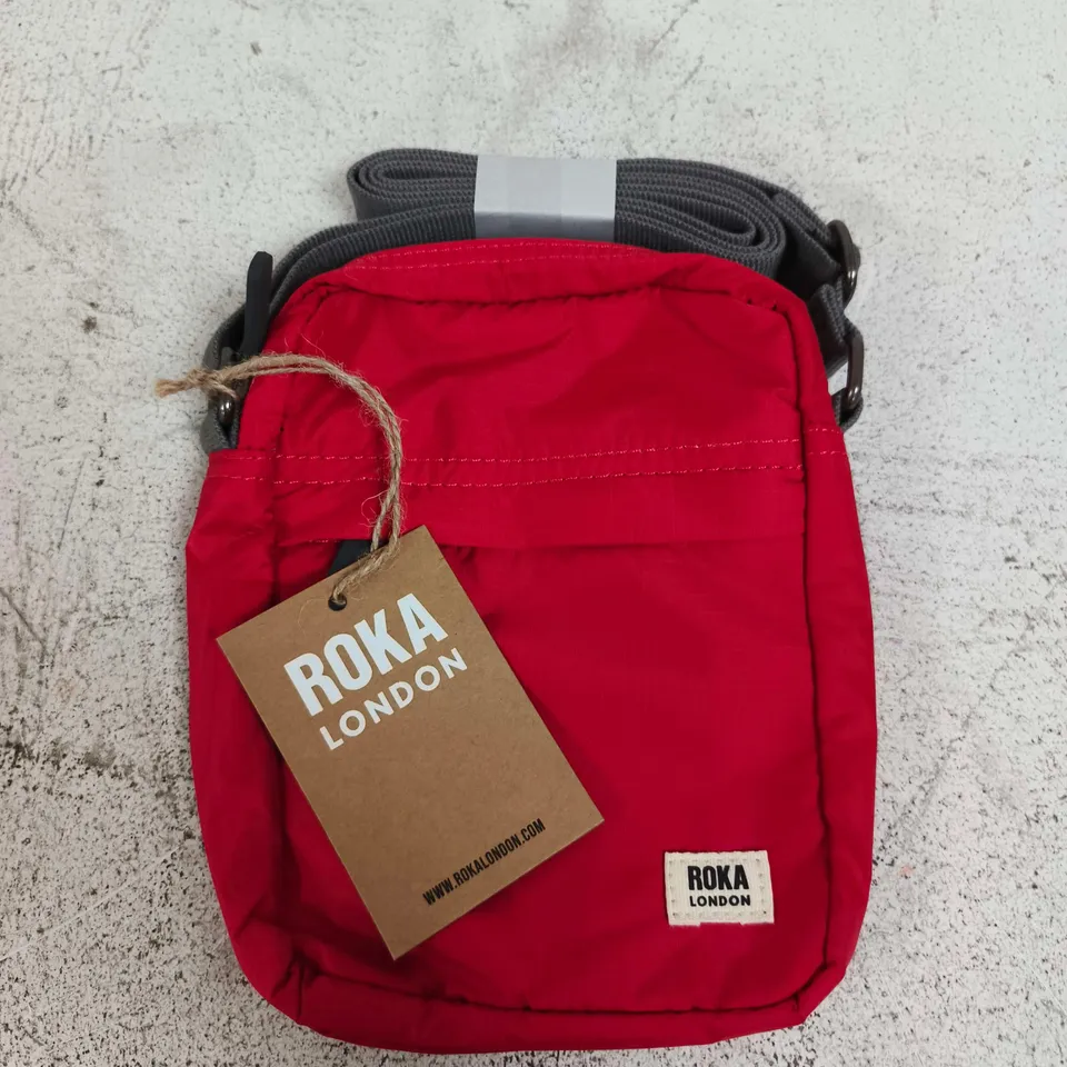 ROKA LONDON RED CROSSBODY BAG WITH GREY STRAP