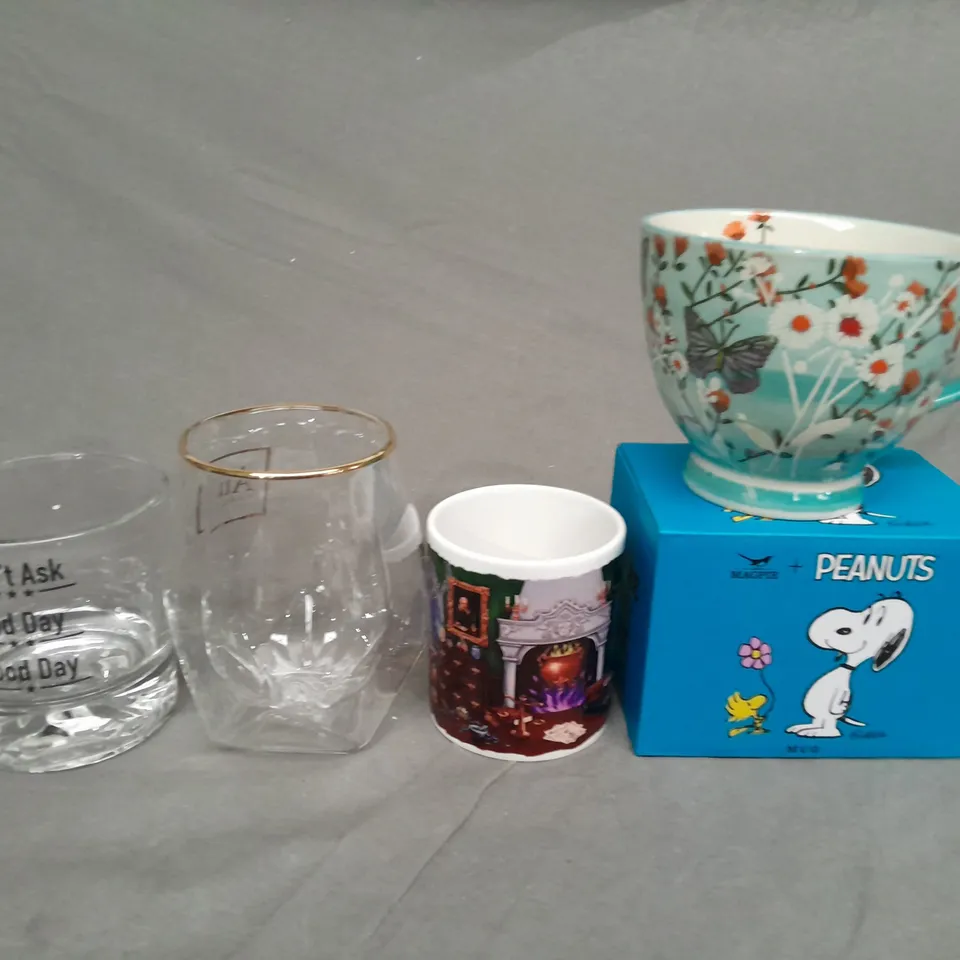 TOTE OF ASSORTED HOUSEHOLD ITEMS TO NCLUDE GLASSES AND MUGS  - COLLECTION ONLY 