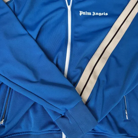 PALM ANGELS BOMBER TRACK JACKET IN BLUE/WHITE SIZE XL