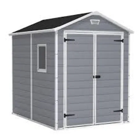 BOXED KETER MANOR 6X8 GARDEN STORAGE SHED - GREY (1 BOX)