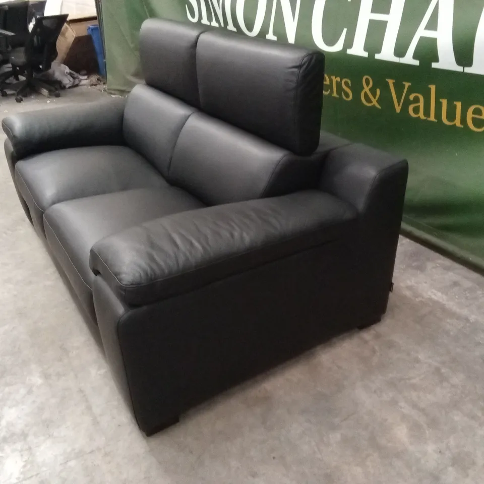 QUALITY DESIGNER ITALIAN MADE RICCARDO 2 SEATER LEATHER SOFA - BLACK