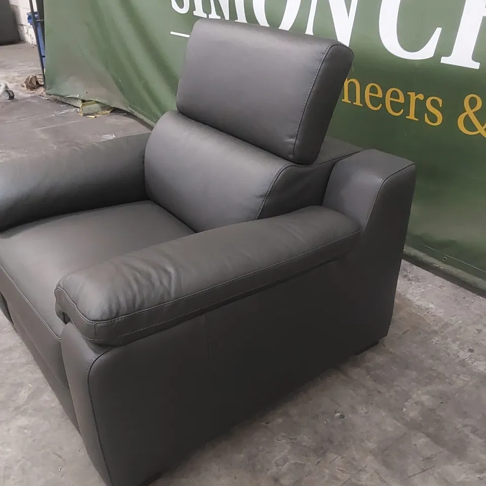 QUALITY DESIGNER ITALIAN MADE RICCARDO LEATHER ARMCHAIR - SLATE