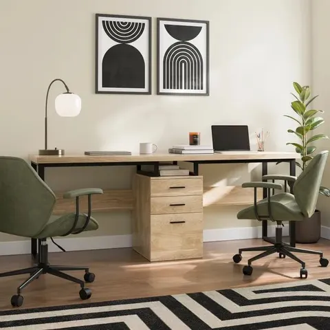 BOXED EDISON DOUBLE DESK - LIGHT OAK EFFECT (1 BOX)