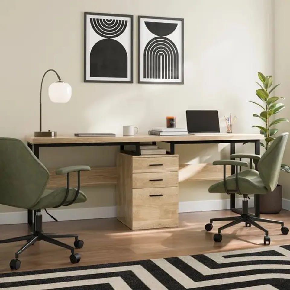 BOXED EDISON DOUBLE DESK - LIGHT OAK EFFECT (1 BOX)