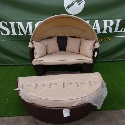 DESIGNER ROUND RATTAN SOFA WITH CANOPY AND SMALL TABLE
