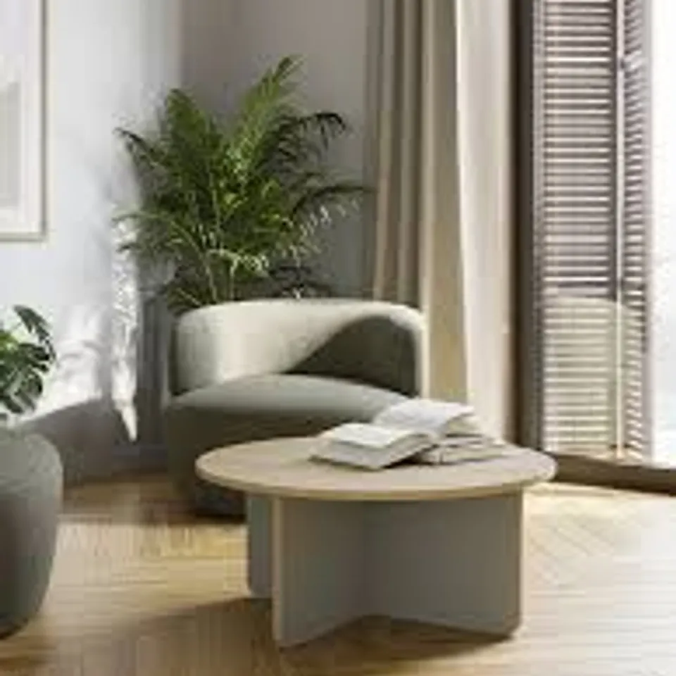 BOXED HILLARY ROUND COFFEE TABLE - SAPPHIRE OAK, ASH GREEN 