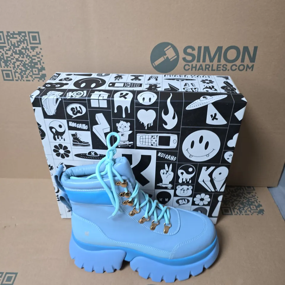 BOXED KOI CRYBABY BLUE VILUN PALTFORM BOOTS UK SIZE 8 