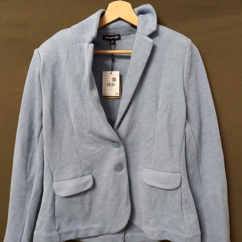 WHISTLES SLIM JERSEY JACKET IN LIGHT BLUE - UK 14