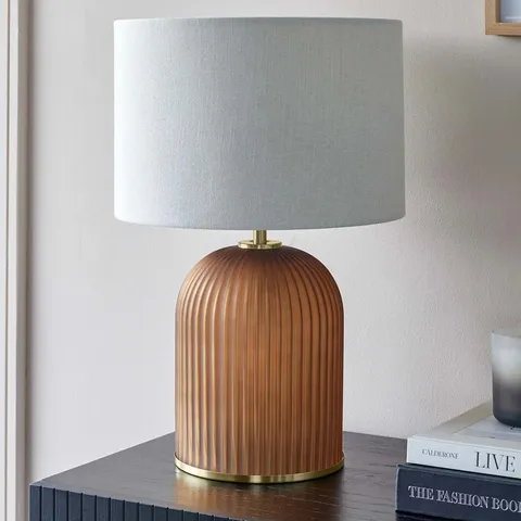 BOXED DANETTI AMALFI AMBER TABLE LAMP WITH LINEN LOOK SHADE