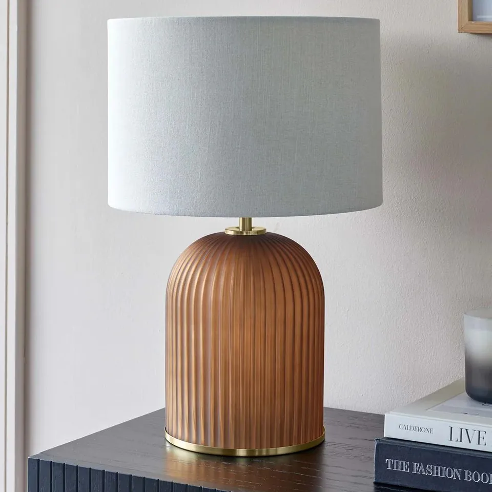 BOXED DANETTI AMALFI AMBER TABLE LAMP WITH LINEN LOOK SHADE