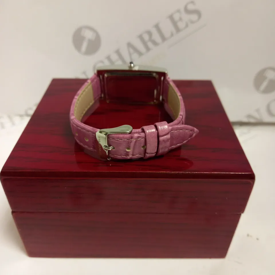 LADIES STOCKWELL WATCH – TEXTURED DIAL WITH SUB DIAL MINUTE HAND – PINK LEATHER STRAP.