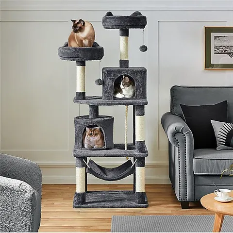 BOXED 116.5cm H CAT TREE - LIGHT GREY (1 BOX)