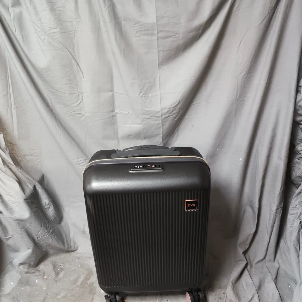 ROCK LUGGAGE CARRY-ON SUITCASE – BLACK, 4-WHEEL SPINNER