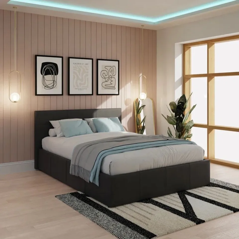 BOXED BEAIRD 4' SMALL DOUBLE UPHOLSTERED END LIFT OTTOMAN BED - BLACK (2 BOXES)