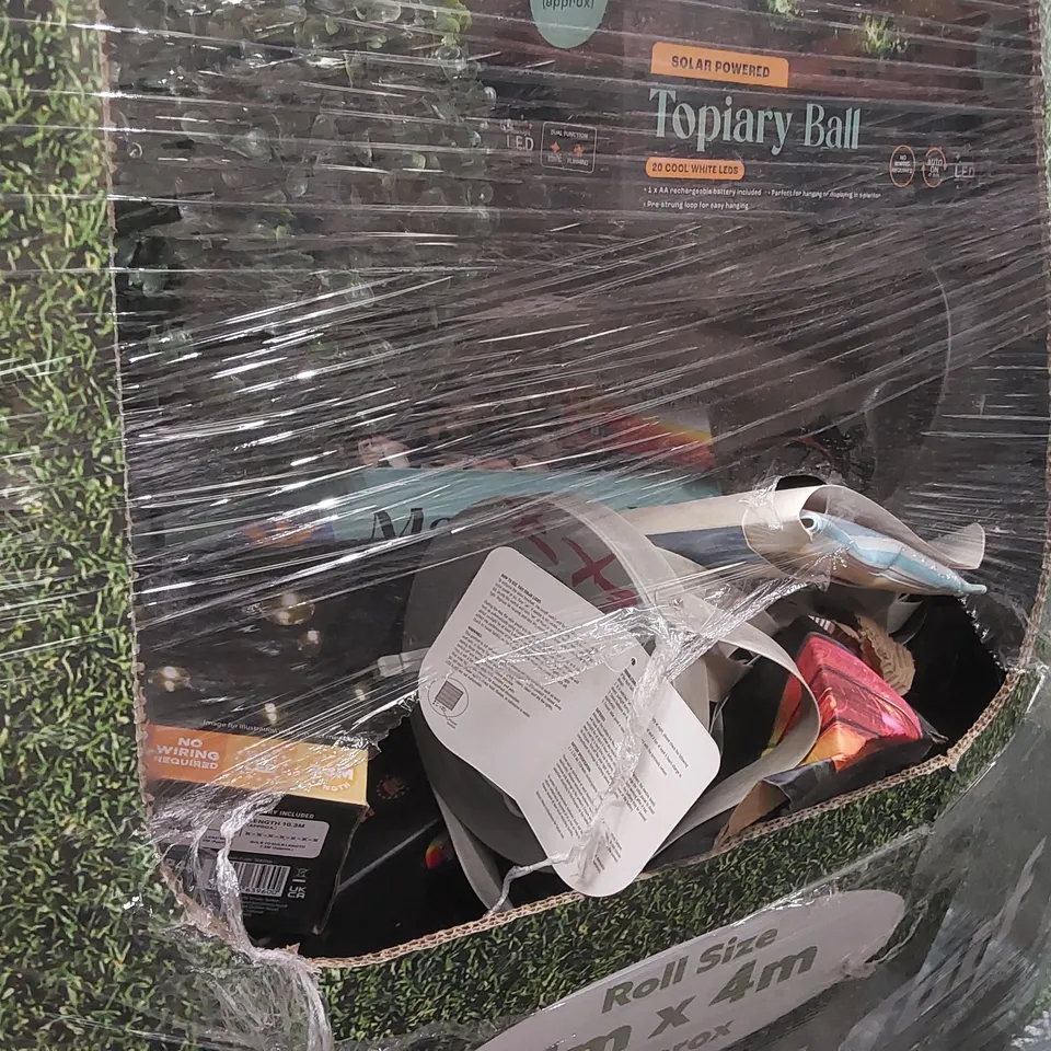 PALLET CONTAINING A LARGE ASSORTMENT OF UNCHECKED ELECTRICAL PRODUCTS/GARDEN DECORATIONS INCLUDING: GARDEN LIGHTS, TOASTER, WIRELESS PHONE CHARGING PAD, BODY SHAVER ECT