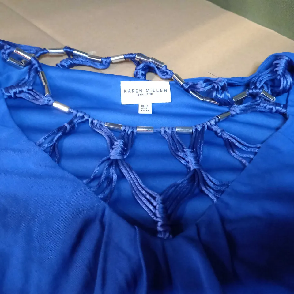 KAREN MILLEN PURPLE/NECK DETAIL MIDI DRESS - SIZE 10