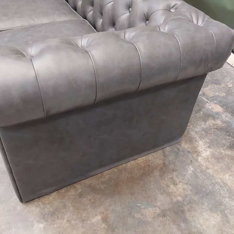 DESIGNER TWO SEATER CHESTERFIELD SOFA GREY LEATHER 
