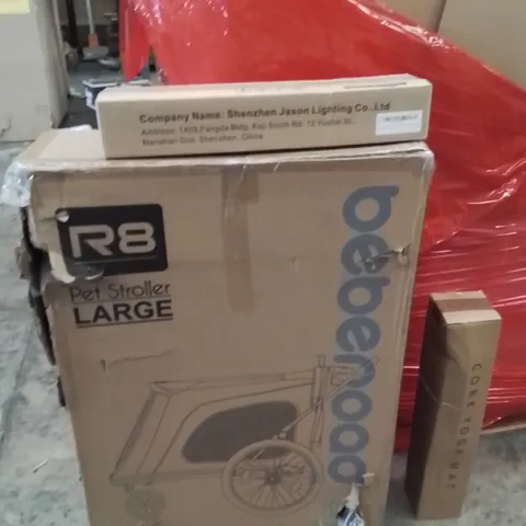 PALLET OF ASSORTED HOUSEHOLD GOODS AND PRODUCTS TO INCLUDE;PET STROLLER LARGE,YOGA MAT,LED MIRROR LIGHT