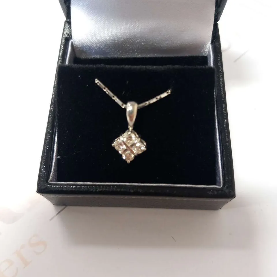 18CT WHITE GOLD SALTIRE PENDANT ON CHAIN, SET WITH NATURAL DIAMONDS