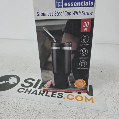 TJC ESSENTIALS STAINLESS STEEL CUP WITH STRAW, 30 OZ – TRAVEL TUMBLER TURQUOISE