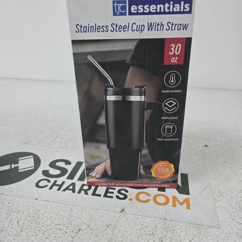 TJC ESSENTIALS STAINLESS STEEL CUP WITH STRAW, 30 OZ – TRAVEL TUMBLER TURQUOISE