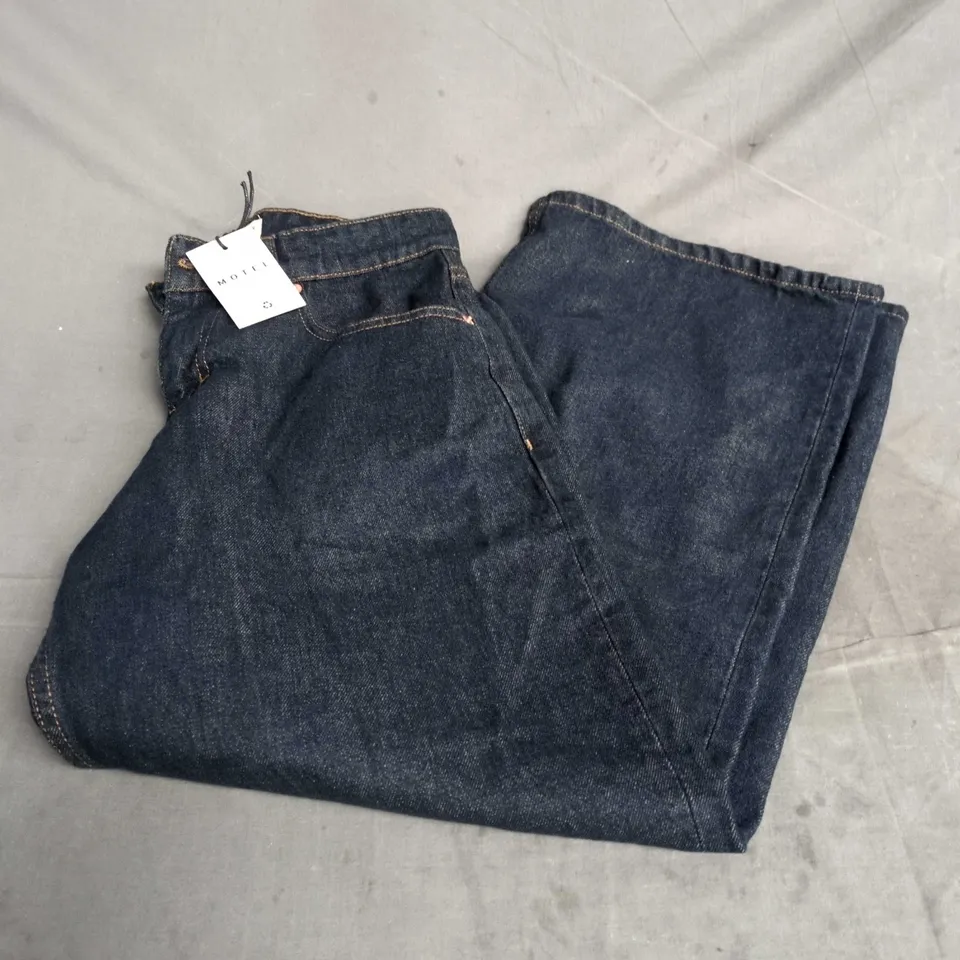 MOTEL DENIM ROOMY EXTRA WIDE LOW RISE JEANS - INDIGO, UK 8 (W26 L30)