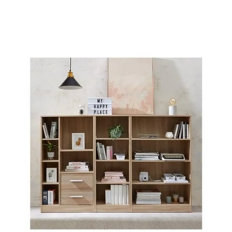 BOXED OAK METRO 3 PIECE STORAGE BOOKCASE (2 BOXES)