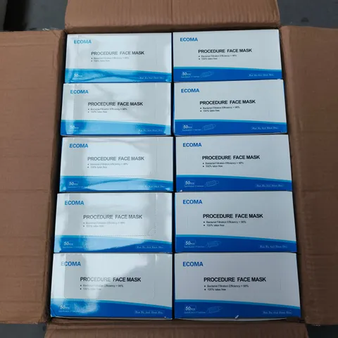 ECOMA PROCEDURE FACE MASKS – BLUE, 50 PCS PER BOX, 50 BOXES PER CARTON