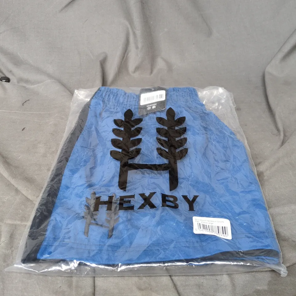 HEXBY BLUE/BLACK HARLEQUIN SHORTS – EXTRA LARGE