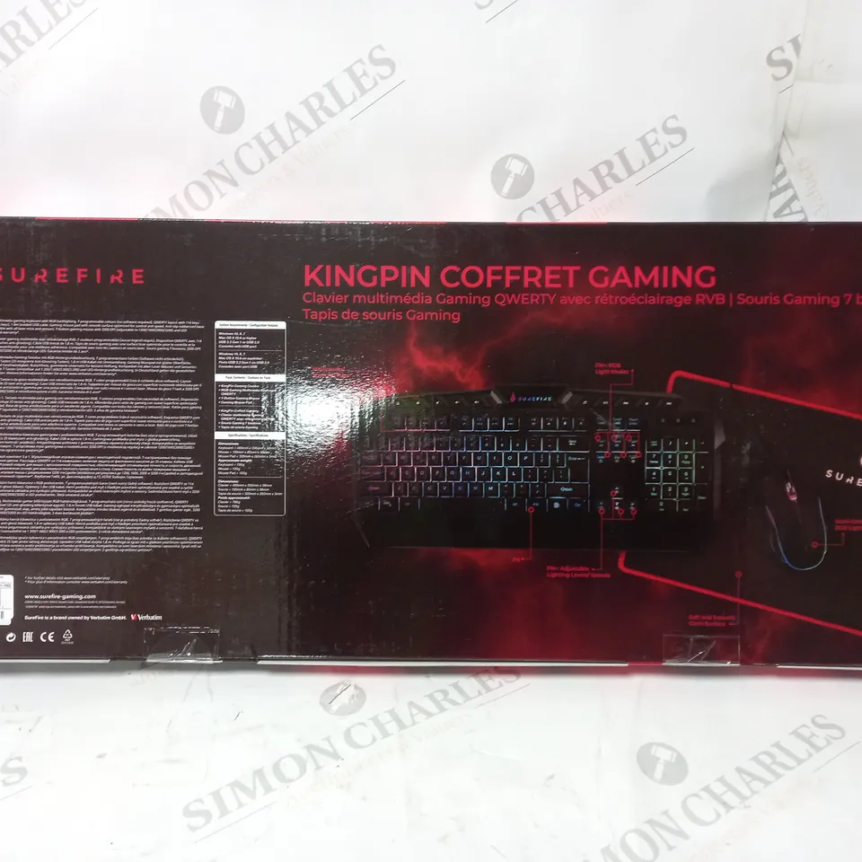 BOXED KINGPIN RGB GAMING KEYBOARD MOUSE & MAT COMBO US LAYOUT